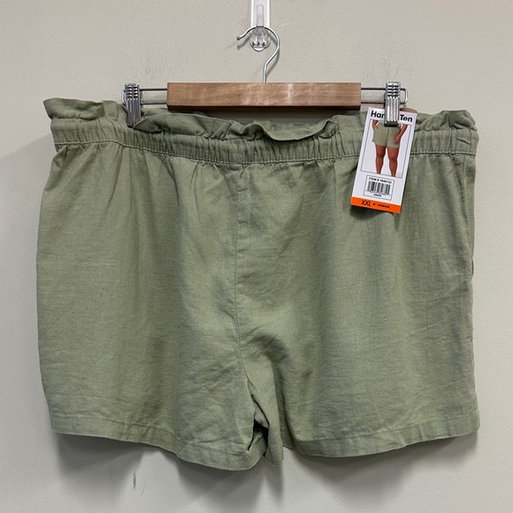 Hang Ten Linen Blend Sage Green High Waist Women's Shorts - Picture 6 of 9